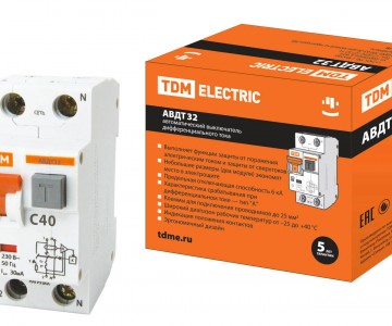 Автоматический Выключатель Дифференциального тока - АВДТ 32 C40 30мА TDM