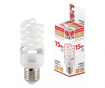 Лампа люминесцентная НЛ-FSТ2-15 Вт-2700 К–Е27 (42х102 мм)