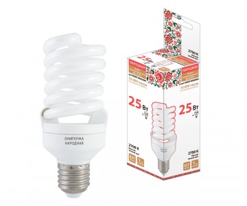 Лампа люминесцентная НЛ-FSТ2-25 Вт-2700 К–Е27 (54х126 мм), Народная