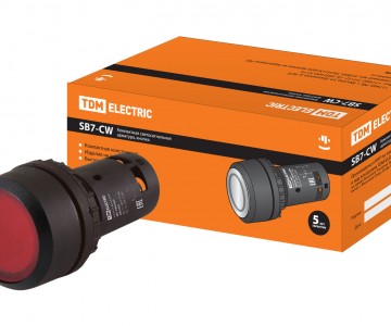 Кнопка с фиксацией SB7-CWL3465-24V(LED) d22мм 1з+1р красная TDM
