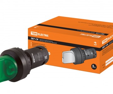 Переключатель на  3 положения с фиксацией SB7-CK3365-220V короткая ручка(LED) d22мм 1з+1р зеленый TDM