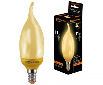  Лампа энергосберегающая КЛЛ-СGW-11 Вт-2700 К–Е14 TDM (золотая свеча на ветру) (mini)