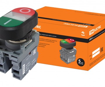 Кнопка двойная MPD2-11С (зеленая/красная) (LED) в сборе d22мм/24В (I/O)  линза прозрачная TDM