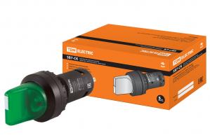 Переключатель на  3 положения с фиксацией SB7-CK3365-220V короткая ручка(LED) d22мм 1з+1р зеленый TDM